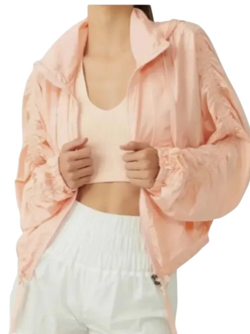 Free People Movement Way Home Peach Zip Front Ruched Jacket